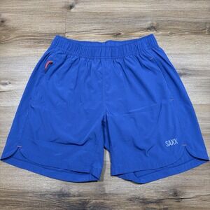 Saxx Ballpark Pouch 2N1 Gainmaker Shorts Mens LARGE Blue Lined Zipper Activewear